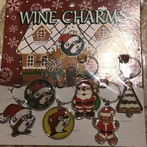 Bucees the beaver gas station Holiday themed wine charms 6pc set. Limited Ed